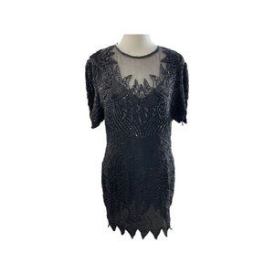Denise Elle Vintage Black Sequin Midi Dress